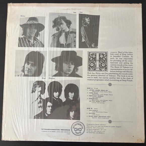 DEEP PURPLE 1968 The Book Of Taliesyn LP Tetragrammaton Record T-107 - Picture 2 of 2